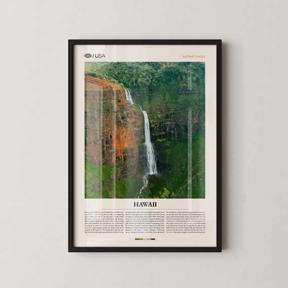 Hawaiian Waterfall Misty Jungle Cliff Scenic Nature Art Poster
