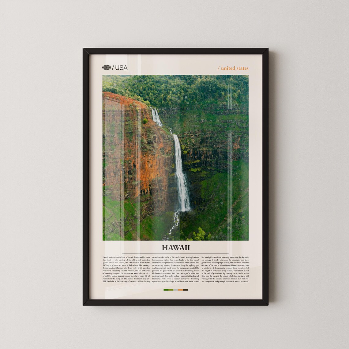 Hawaiian Waterfall Misty Jungle Cliff Scenic Nature Art Poster