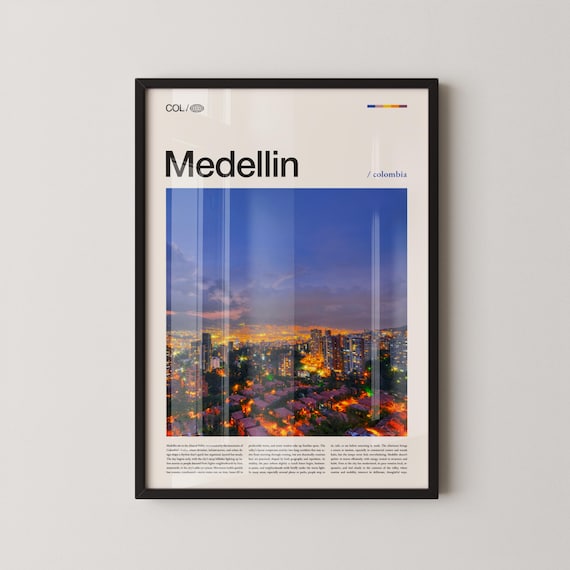 Medellin Colombia Night City Lights Editorial Travel Wall Poster