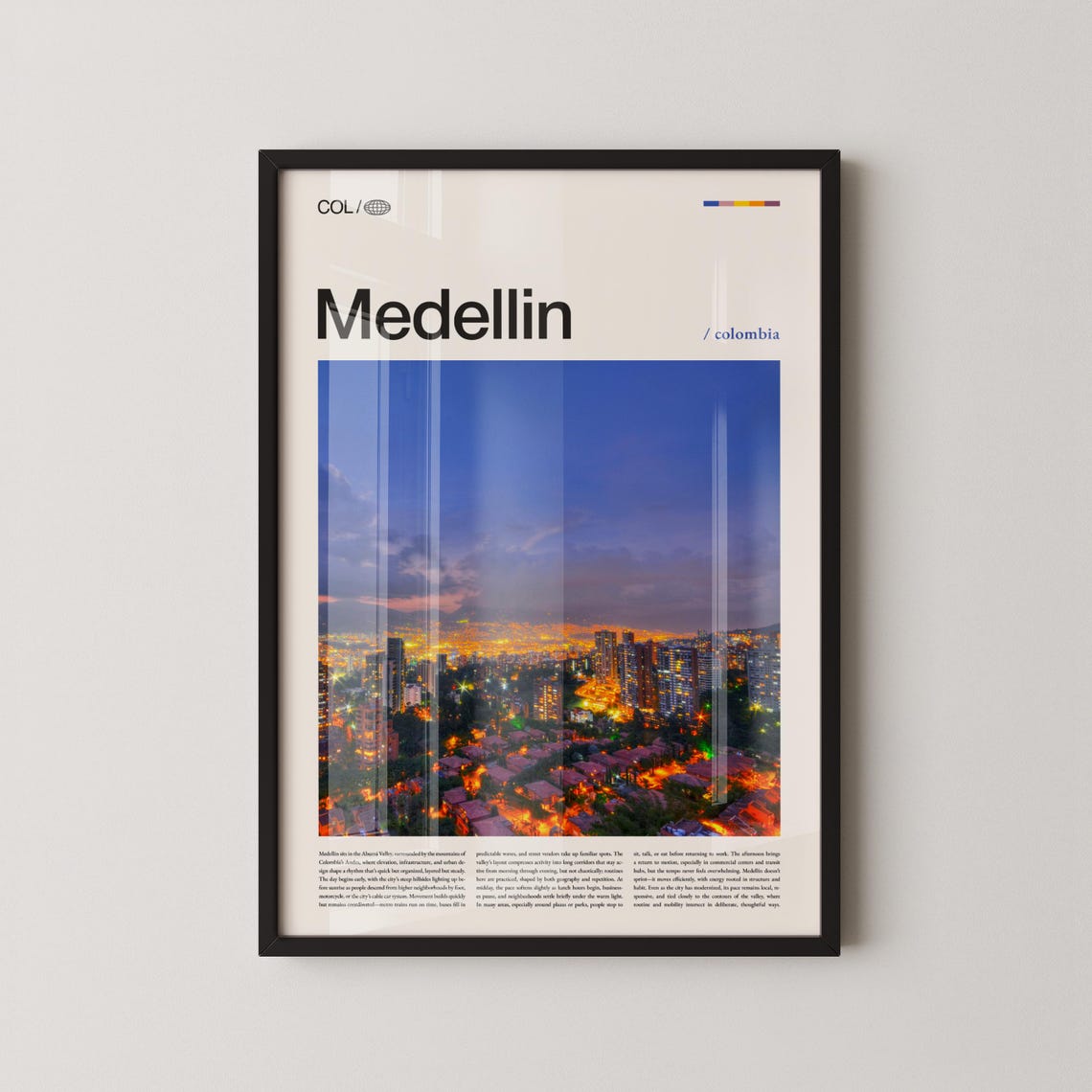 Medellin Colombia Night City Lights Editorial Travel Wall Poster