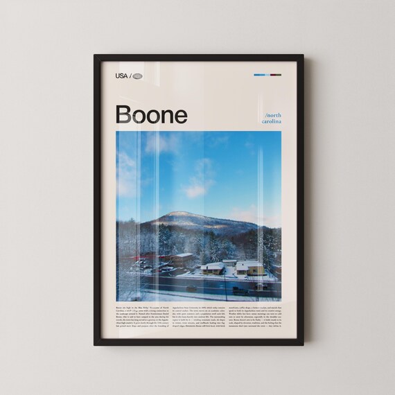 Boone NC Blue Ridge Mountain Town Winter Scenic Travel Poster