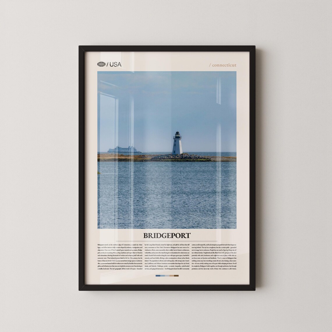 Bridgeport Connecticut Lighthouse Over Blue Water Travel Poster