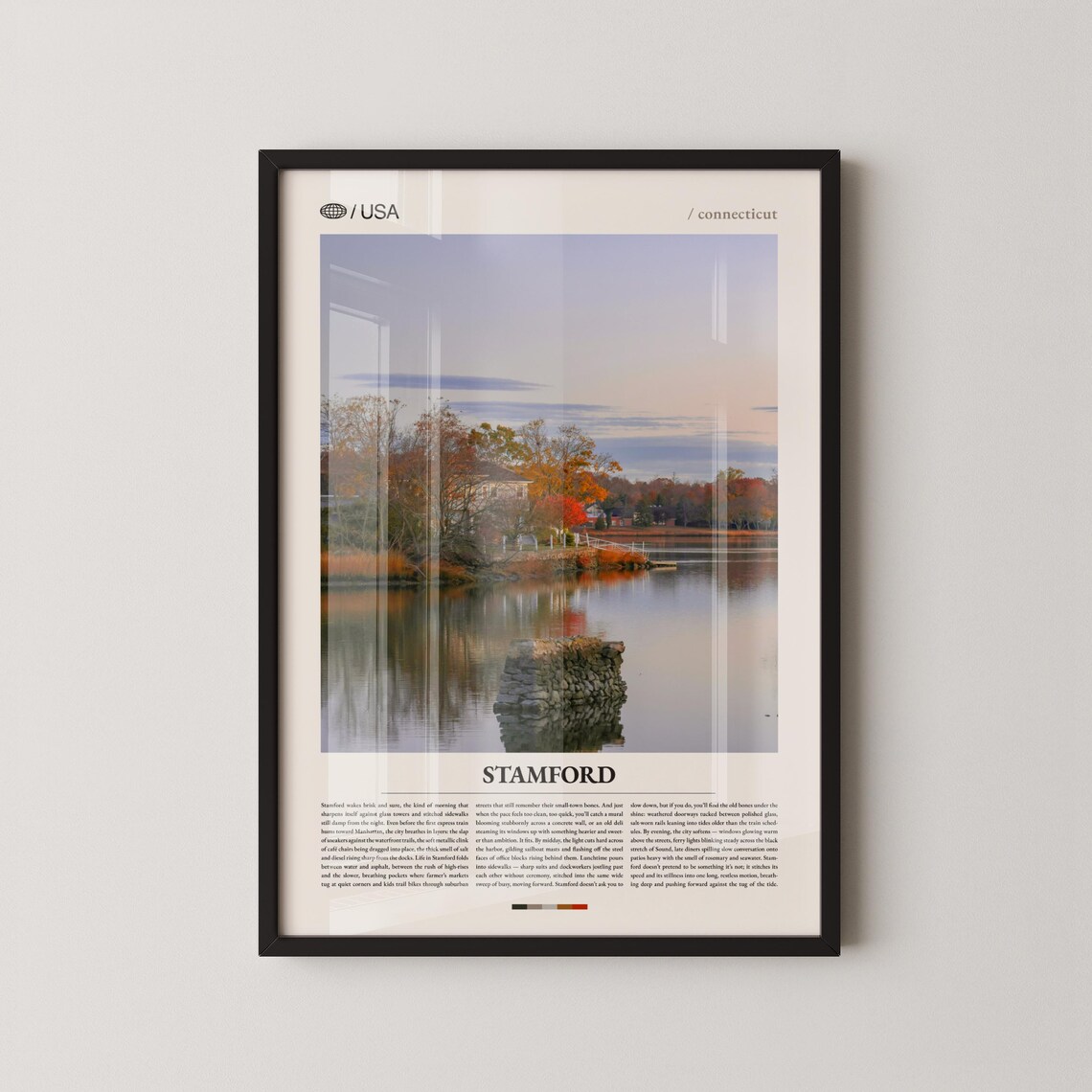 Stamford Connecticut Dusk Harbor Fall Foliage Scenic Photo Poster