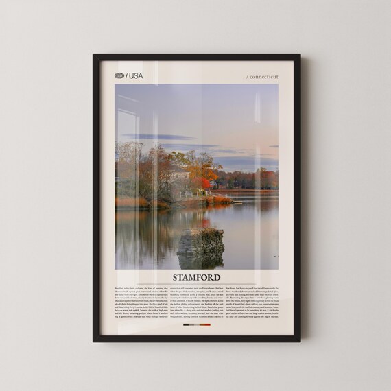 Stamford Connecticut Dusk Harbor Fall Foliage Scenic Photo Poster