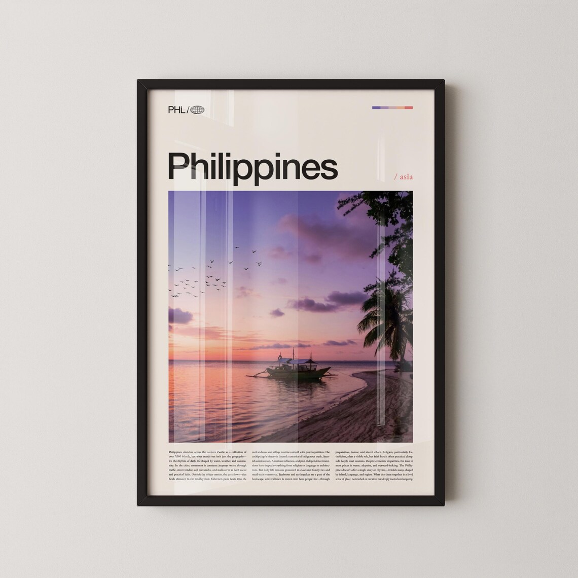 Philippines Sunset Beach Fishing Boat Palm Magazine Travel Poster