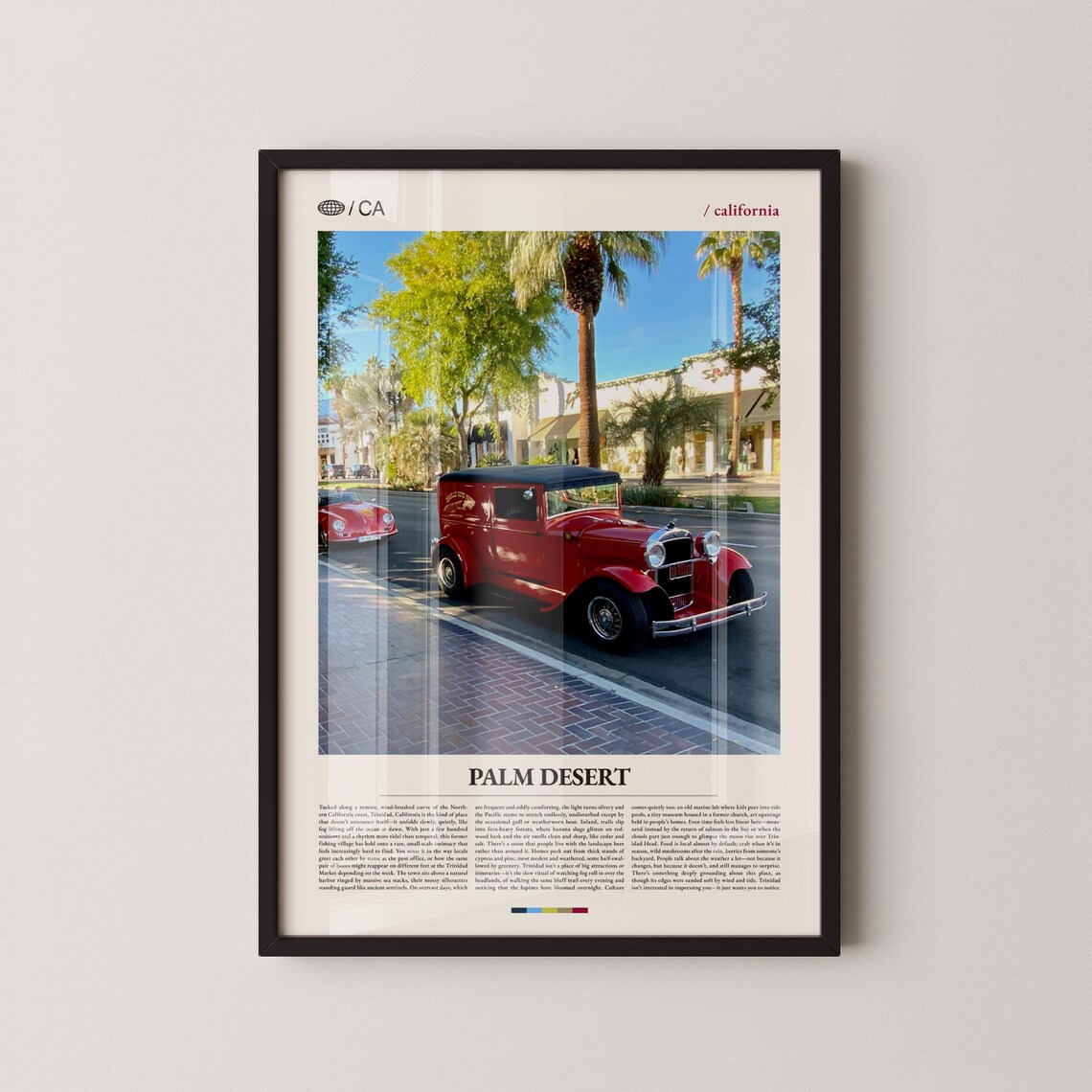 Palm Desert California Red Vintage Car Close Up Sunny Street Photo Poster