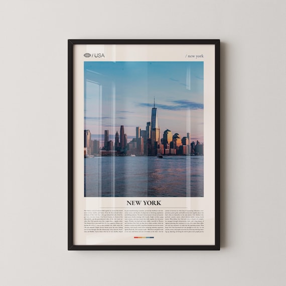 New York City Skyline Sunset Manhattan Hudson River Travel Poster