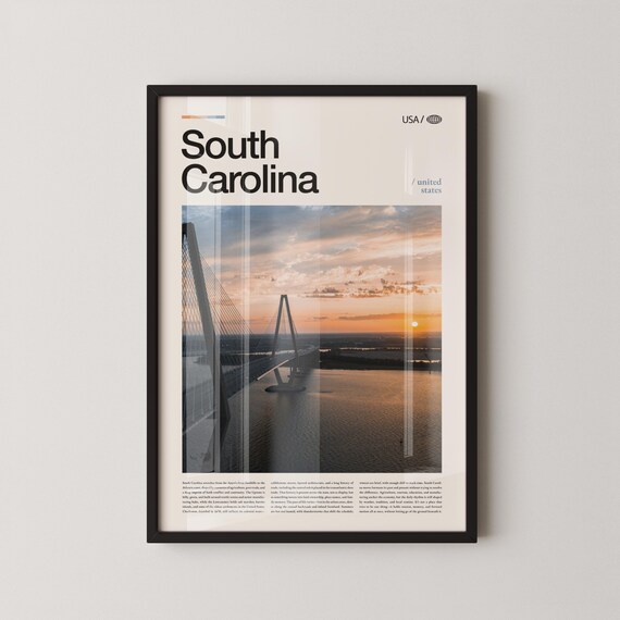 South Carolina Cooper River Bridge Sunset Panorama Travel Poster