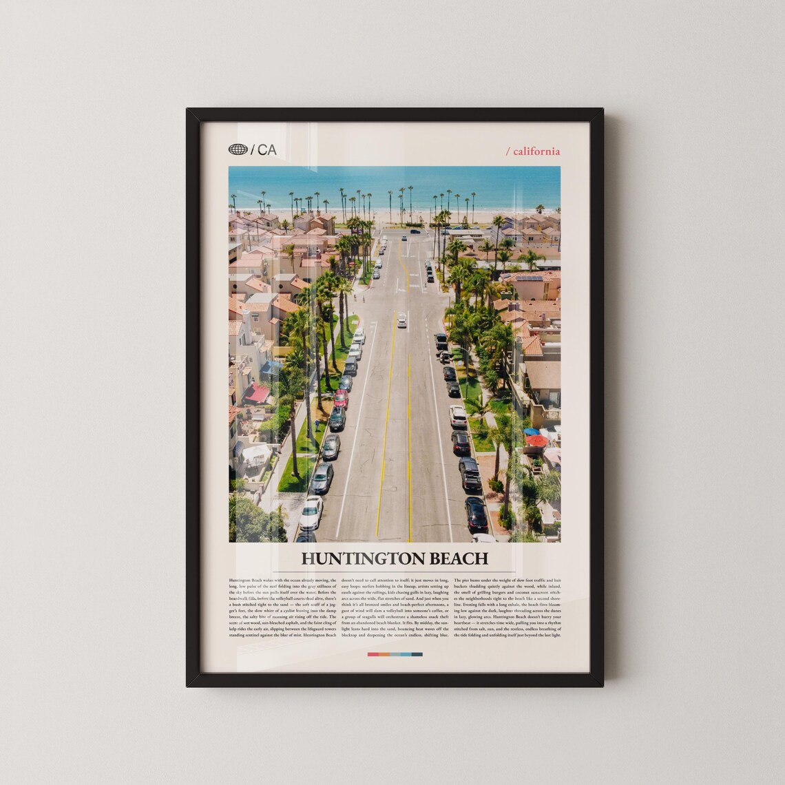 Huntington Beach Aerial Coastline Street Beach Photo Travel Poster