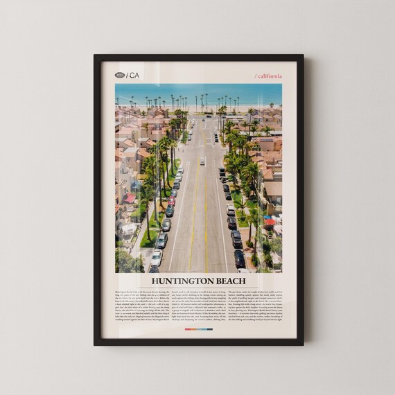 Huntington Beach Aerial Coastline Street Beach Photo Travel Poster