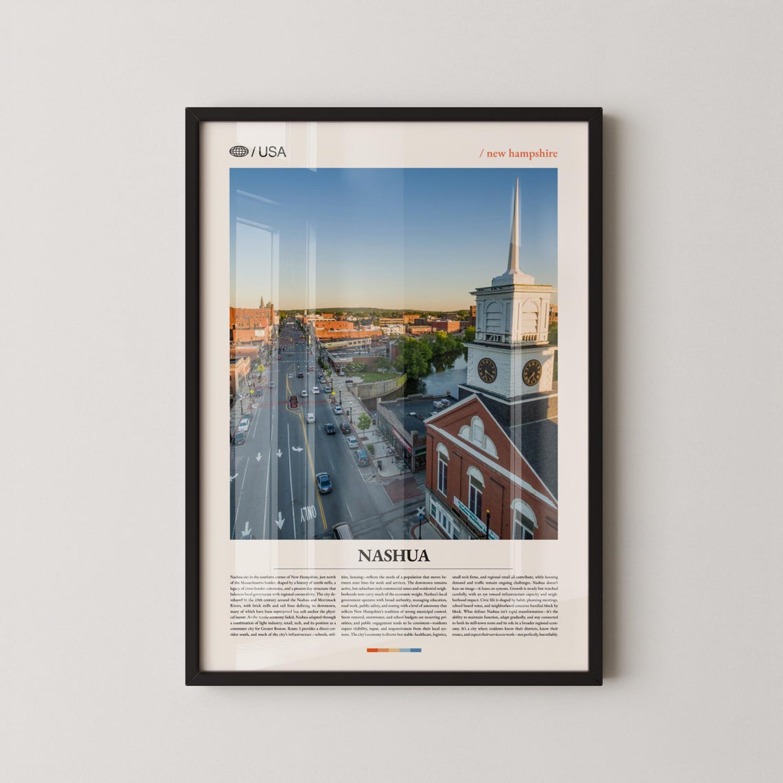 Nashua New Hampshire Church Steeple Aerial Cityscape Travel Poster