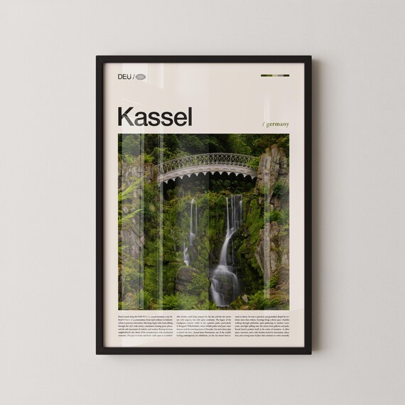 Kassel Germany Bergpark Waterfall Bridge Garden Photography Travel Poster