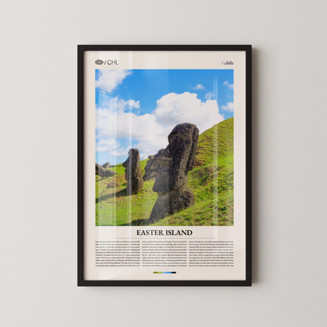 Easter Island Chile Moai Statues on Green Hillside Photo Poster