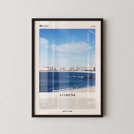 A Coruna Spain Beachfront Cityscape Minimalist Travel Poster