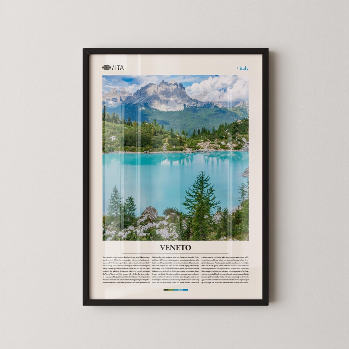 Veneto Italy Mountain Lake Dolomites Photography Travel Poster