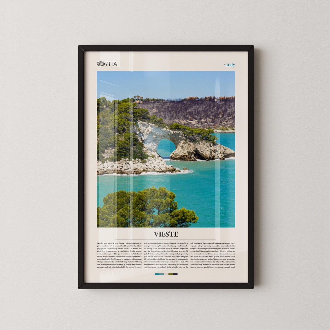 Vieste Italy Travel Poster With Natural Rock Arch And Turquoise Sea