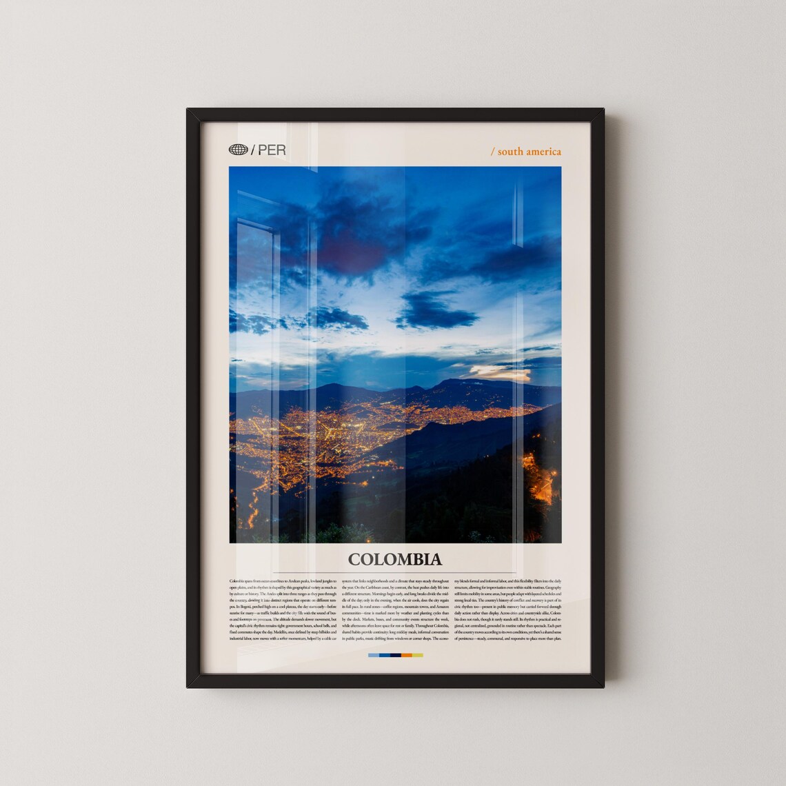 Colombia Dusk Cityscape Mountain Aerial Photography Travel Poster