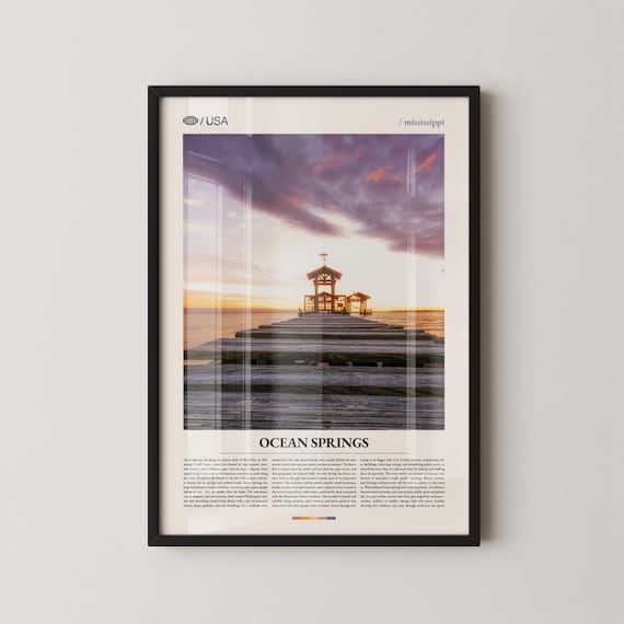 Ocean Springs Mississippi Sunset Pier Pavilion Travel Poster