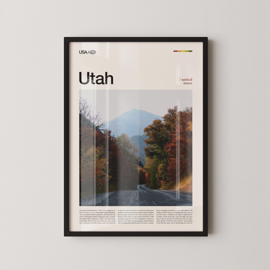 Utah Canyon Road Tunnel Through Crimson Autumn Trees Landscape Photo Poster