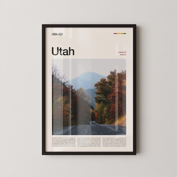 Utah Canyon Road Tunnel Through Crimson Autumn Trees Landscape Photo Poster