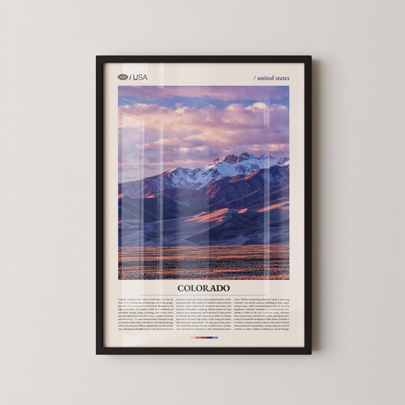 Colorado Snow Peaks Violet Dusk Sky Bold Title Travel Poster