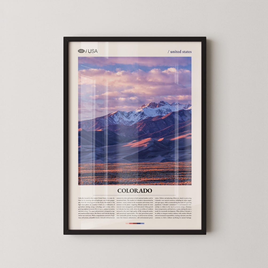 Colorado Snow Peaks Violet Dusk Sky Bold Title Travel Poster