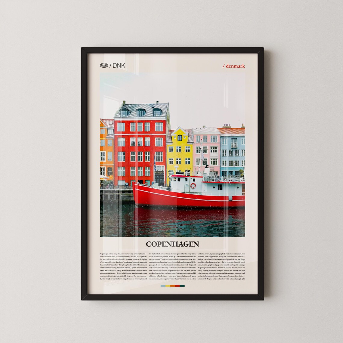 Copenhagen Nyhavn Red Boat Colorful Houses Denmark Travel Poster
