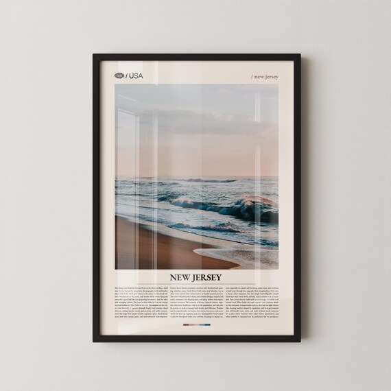 New Jersey Ocean Waves Beach Sunset Golden Hour Travel Poster