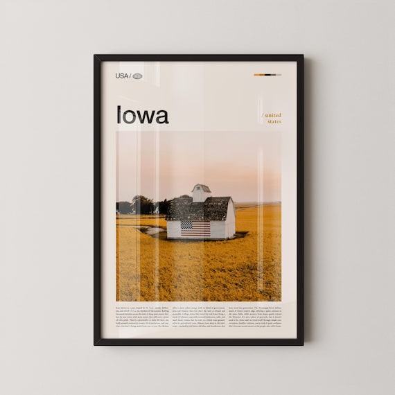 Iowa White Barn American Flag Farmland Photo Travel Poster Art