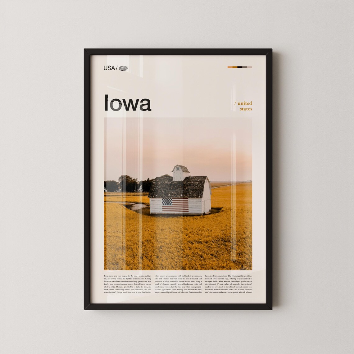 Iowa White Barn American Flag Farmland Photo Travel Poster Art