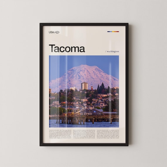 Tacoma Washington Waterfront Buildings Mount Rainier View City Poster