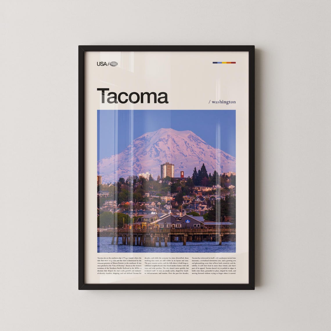 Tacoma Washington Waterfront Buildings Mount Rainier View City Poster