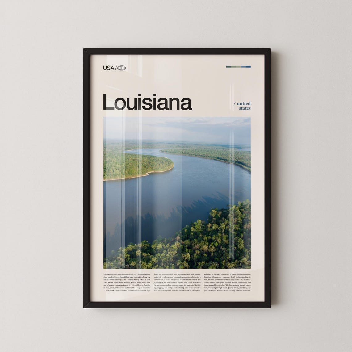 Louisiana River Bend Aerial Minimalist Travel Photography Poster