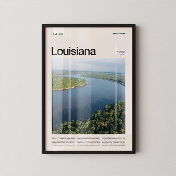 Louisiana River Bend Aerial Minimalist Travel Photography Poster