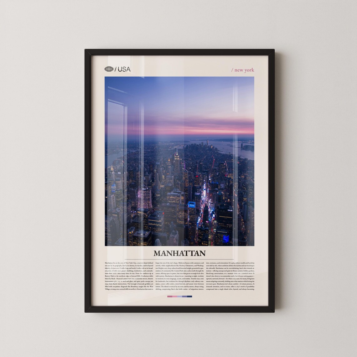 Manhattan New York Purple Dusk Aerial Skyline City View Travel Poster