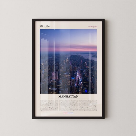 Manhattan New York Purple Dusk Aerial Skyline City View Travel Poster