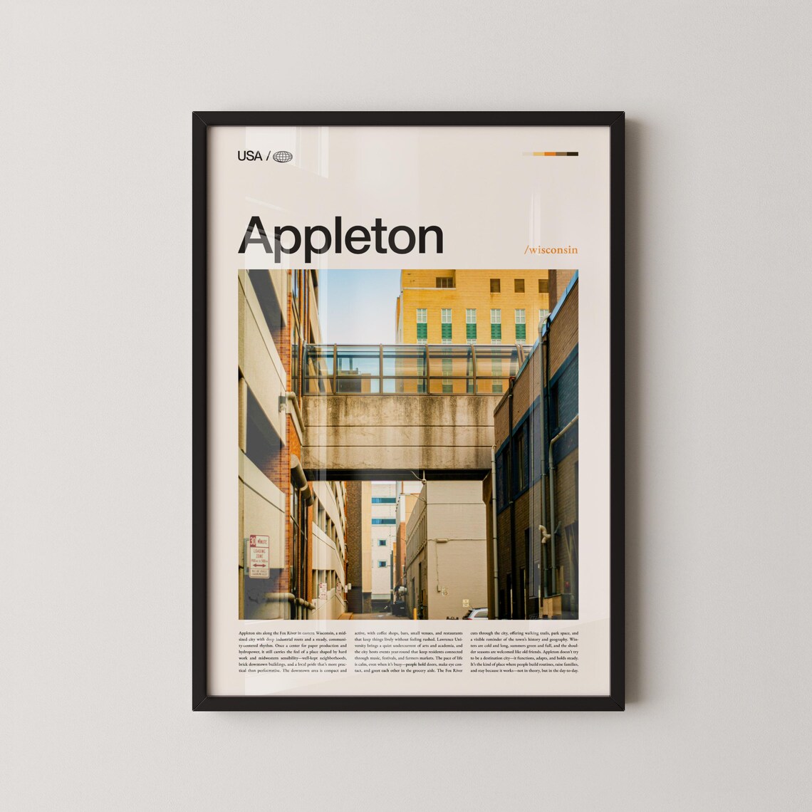 Appleton Print Wisconsin Wall Art Poster Photo Fox River Views Historic Downtown Midwest Charm Decor