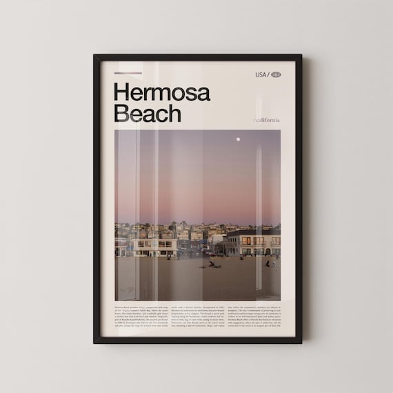 Hermosa Beach California Beachfront Dusk Moon Photo Travel Poster