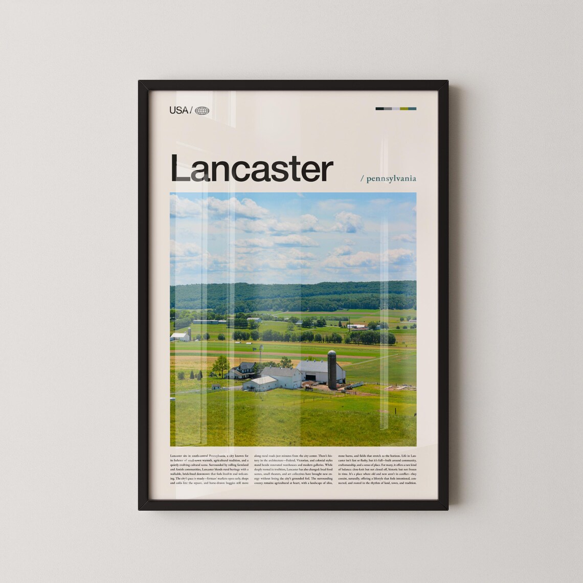 Lancaster Pennsylvania Farm Silo Green Pastures Country Travel Poster