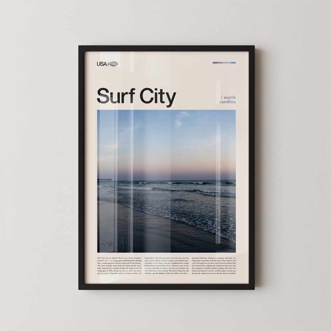 Surf City North Carolina Daytime Ocean Waves Beach Pier Photo Poster