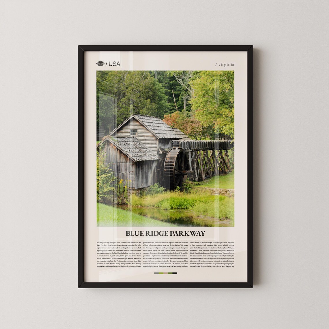 Blue Ridge Parkway Virginia Historic Watermill Travel Poster