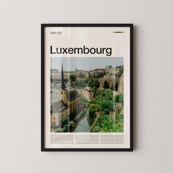 Luxembourg Historic Cityscape Church Spire Valley Photography Poster