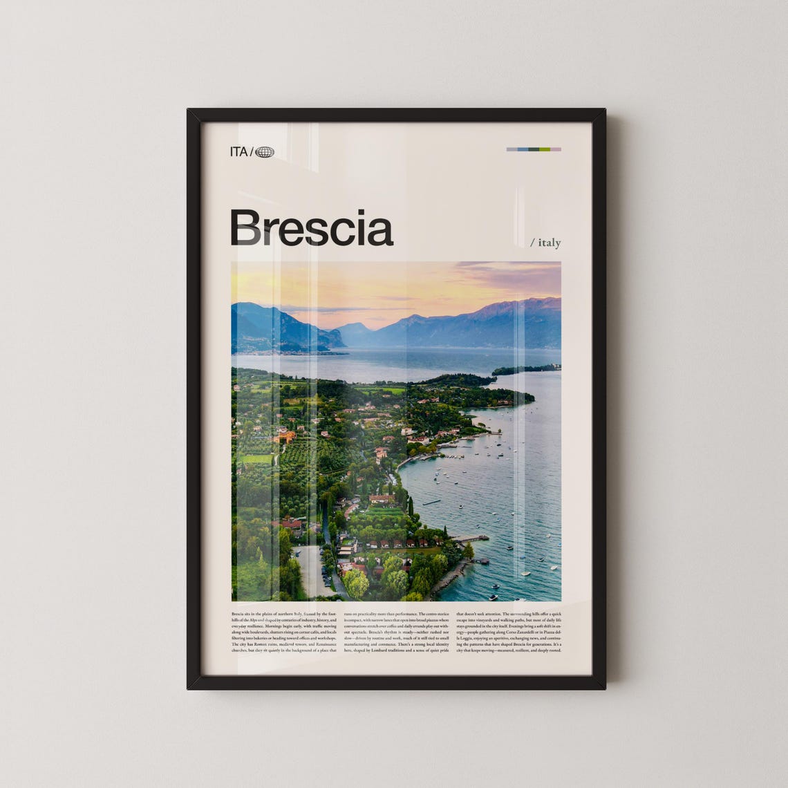 Brescia Italy Vintage Lakeside Mountains Sunset Photo Travel Poster