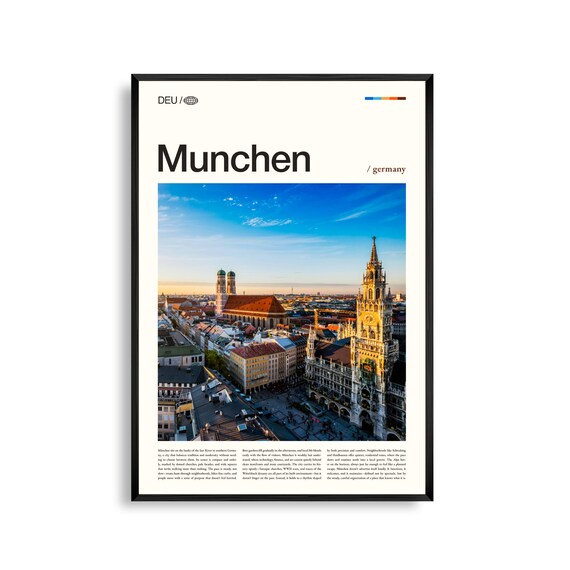 Munchen Germany Aerial Old Town Skyline Frauenkirche Travel Poster