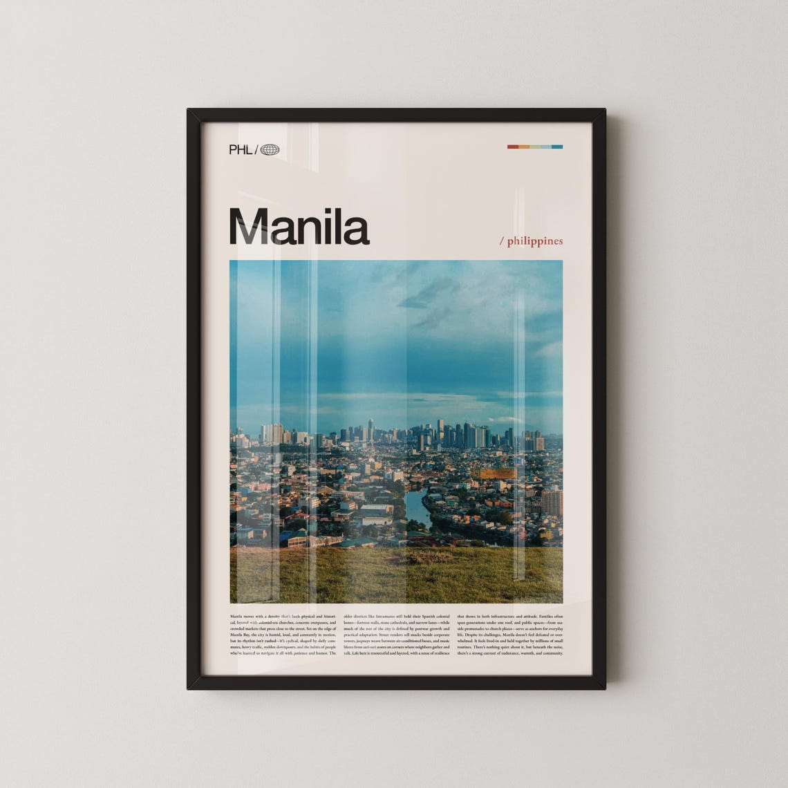 Manila Philippines City Panorama Skyline Blue Tone Travel Poster