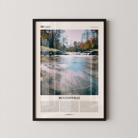 Bentonville Arkansas Autumn Creek Waterfall Nature Travel Poster