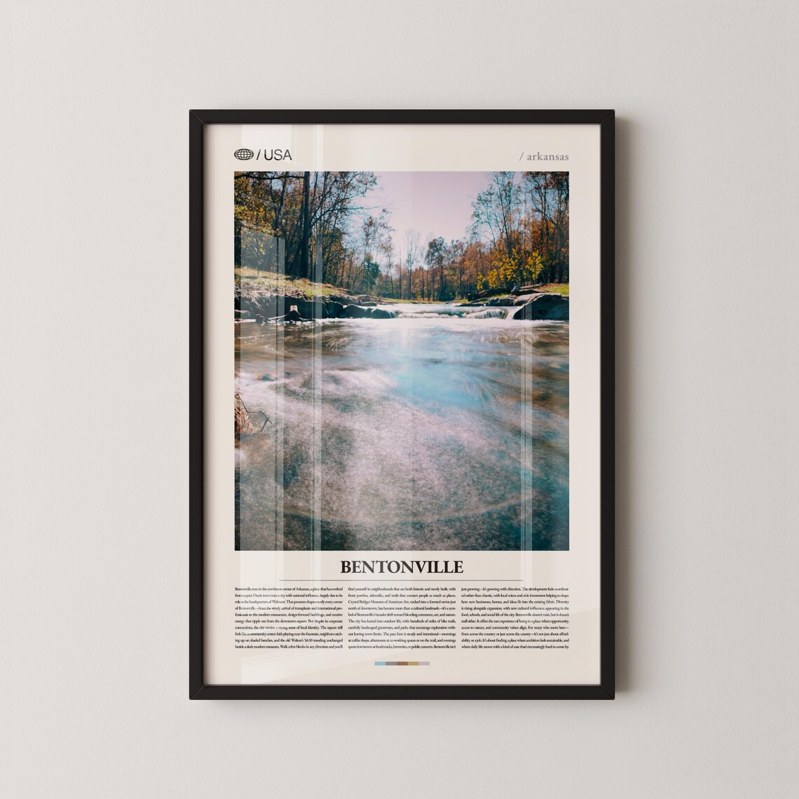 Bentonville Arkansas Autumn Creek Waterfall Nature Travel Poster