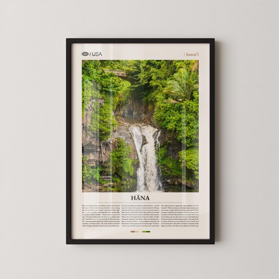 Hana Hawaii Maui Lush Jungle Waterfall Tropical Editorial Poster