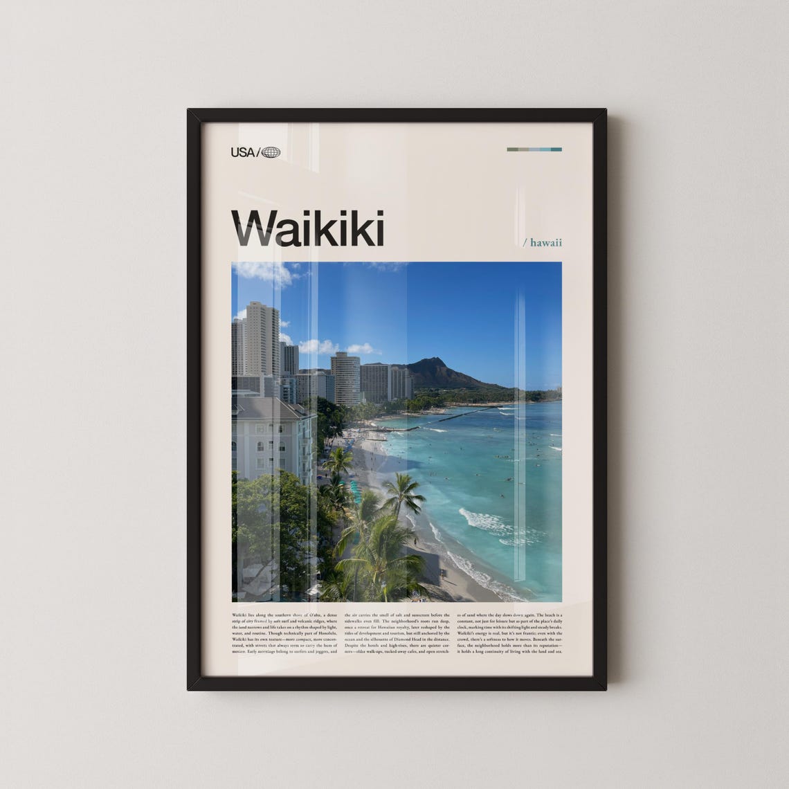 Waikiki Hawaii Beach with Diamond Head Panoramic Photo Poster