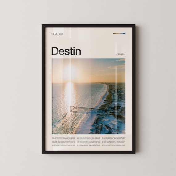 Destin Florida Sunset Glow Beach Aerial Photo Minimalist Travel Poster